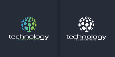 modern digital technology, data globe technology logo design inspiration template