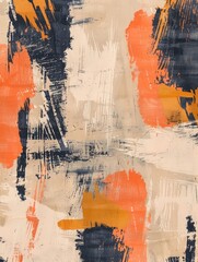 An abstract painting with bold strokes and contrasting hues of orange and black, creating a striking visual impact.