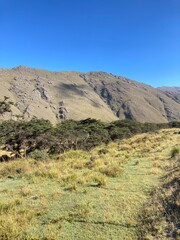 Paisaje de montaña árida con cielo azul