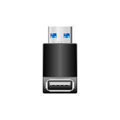 シンプルなイラスト_黒い変換アダプタ_USB Type-A 3.0からUSB Type-A 2.0
