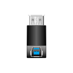 シンプルなイラスト_黒い変換アダプタ_USB Type-A メスからUSB Type-B 3.0