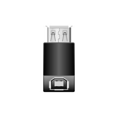 シンプルなイラスト_黒い変換アダプタ_USB Type-A メスからUSB Type-B 2.0