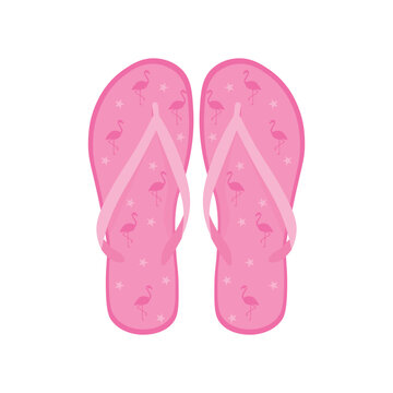 Pair of pink flip-flops on white background