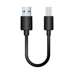 シンプルなイラスト_黒い変換ケーブル_USB Type-A 3.0からUSB Type-B 3.0