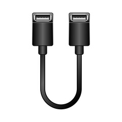 シンプルなイラスト_黒い変換ケーブル_USB Type-A 2.0 メスからUSB Type-A 2.0 メス