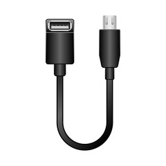 シンプルなイラスト_黒い変換ケーブル_USB Type-A 2.0 メスからMicro USB Type-B 2.0