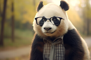 a panda, cute, adorable, panda wears glasses