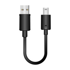 シンプルなイラスト_黒い変換ケーブル_USB Type-A 2.0からmini USB Type-B