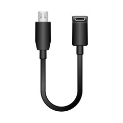 シンプルなイラスト_黒い変換ケーブル_Micro USB Type-B 2.0からMicro USB Type-B 2.0 メス
