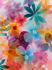 A vibrant background featuring an array of colorful flowers and lush green leaves creating a visually appealing composition.