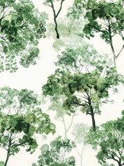 Obraz premium A repeating pattern of trees is depicted on a stark white background, creating a visually striking and minimalist composition.