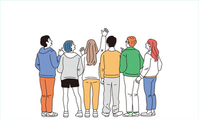 シンプルなタッチの後ろ姿の男女のイラスト
