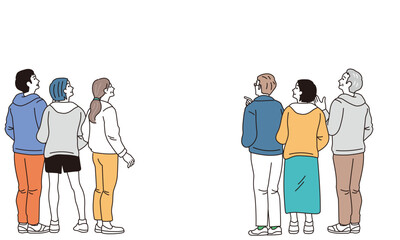 シンプルなタッチの後ろ姿の男女のイラスト
