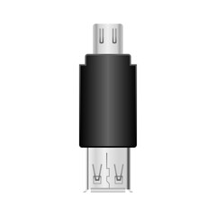 シンプルなイラスト_黒い変換アダプタ_Micro USB Type-B 2.0からUSB Type-A メス