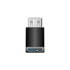 シンプルなイラスト_黒い変換アダプタ_USB Type-A メスからMicro USB Type-B 3.0