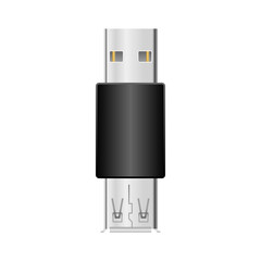 シンプルなイラスト_黒い変換アダプタ_USB Type-A 2.0 オスからUSB Type-A メス