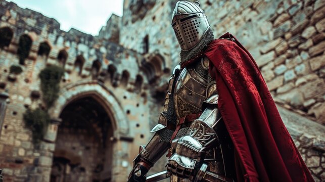 Low angle shot, photo of a knight in armor, cinematic 