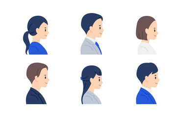 ビジネスパーソン男女の右横向き上半身セット【人物ベクターイラスト素材】
