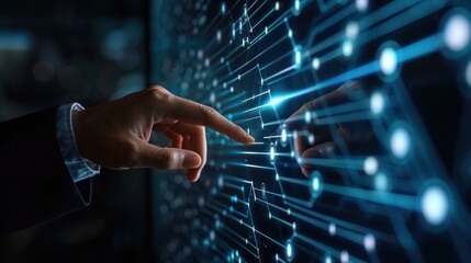 E-governance technology, Businessman touching digital global network of government data exchange. Digital transformation on every connection with e-governance. Future of e-governance.