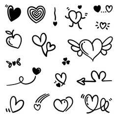 Abstract Doodle heart. Thin Line Black in many collections. brush Sign isolated love in Vector illustration