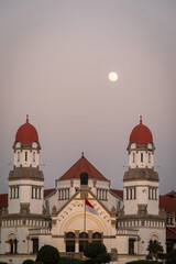 Lawang Sewu with fullmoon above