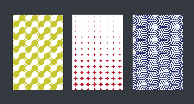 set of 3 posters with geometric pattern designs, geometric pattern texture background