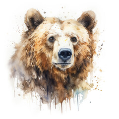 illustration of grizzly bear splashing watercolor - obrazy, fototapety, plakaty