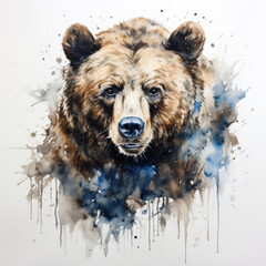 illustration of grizzly bear splashing watercolor