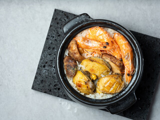 Abalone, shrimp and mushroom rice bowl	