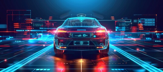 Autonomous smart intelligent car system technology.  Generative AI technology.	
 - obrazy, fototapety, plakaty