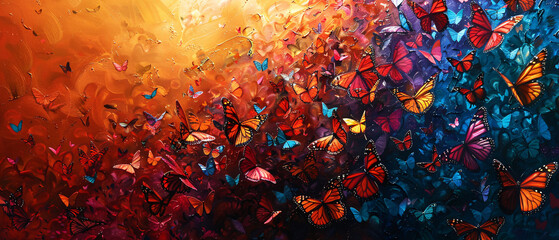 Vibrant Butterfly Swarm in Abstract Art