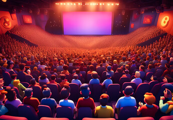 Packed house of cartoon audience waiting for the show to begin. Edited AI generated image  - 747697437