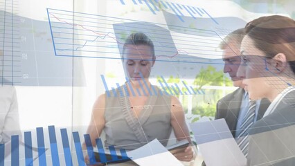 Animation of financial data processing over diverse business people and flag of greece - Powered by Adobe