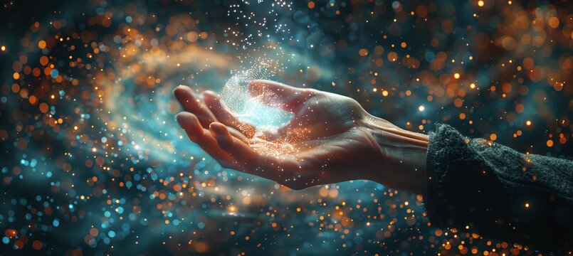 Fortune spell on hand. Generative AI technology.