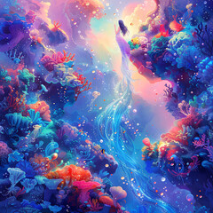 Obraz na płótnie Canvas Enchanting Mermaid in a Vibrant Underwater World