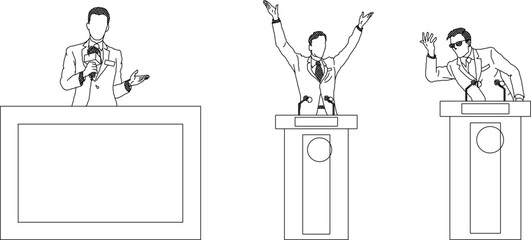 Vector sketch illustration design of a presidential official giving a speech at the podium