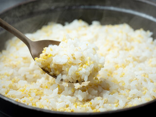 glutinous millet rice in a cauldron 
