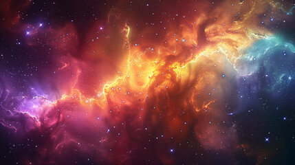 Obraz premium Digital artwork of a colorful space nebula with stars and planets, ideal for astronomy-themed backgrounds.