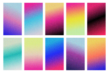 Retro vibrant gradient background. Set of colorful abstract gradation, noise grain texture. Soft smooth vibrant 90s gradient