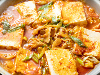 Spicy tofu stew with meat	