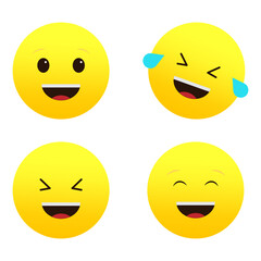 Emoji set, joyful expressions, laughing faces. Digital communication icons. Vector illustration. EPS 10.