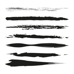 Abstract grunge brush strokes set. Black paint textures. Artistic, dynamic design. Vector illustration. EPS 10.