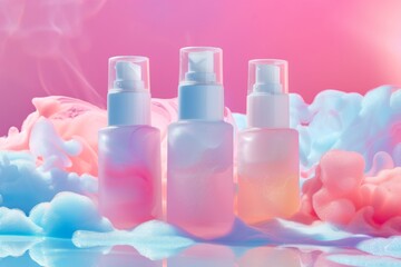 Facial cleanser skin care cream. Skincare treatment products: copy lotion, skincare line gel, oil, pipette with dental crown serum and human jar pot