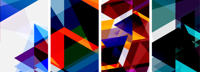 Colorful bright triangles with various colors and transparencies. Vector illustration For Wallpaper, Banner, Background, Card, Book Illustration, landing page