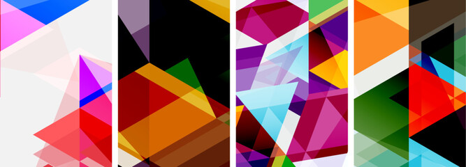Colorful bright triangles with various colors and transparencies. Vector illustration For Wallpaper, Banner, Background, Card, Book Illustration, landing page