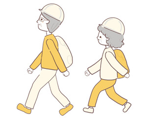 Fototapeta premium 避難をする高齢者のイラスト