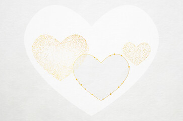 Washi paper texture with golden hearts. Luxury abstract japanese style background.