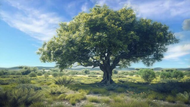 landscape with trees. Seamless looping animation video background 