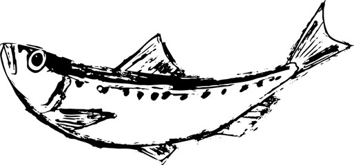 イワシの魚の墨絵イラスト