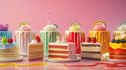Assortment of colorful cakes background